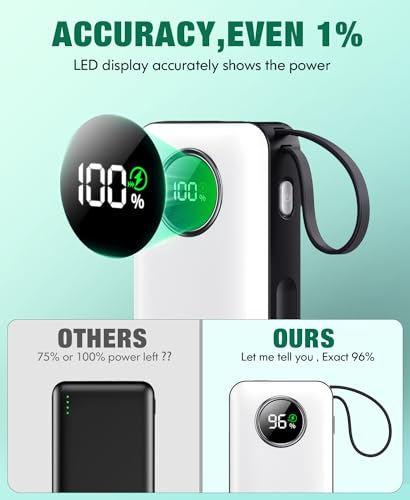 LOVELEDI Power Bank, Portable Charger, 15000mAh PD 30W Fast Charging, Built in Type-C and iOS Output Cables Equipped with LED Display for iPhone Series and Android Phones and Most Electronic Devices