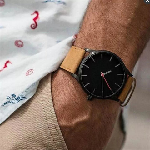 Casual Leather Style Wristwatch (Quartz) - Brown-Black