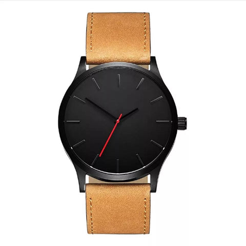 Casual Leather Style Wristwatch (Quartz) - Brown-Black