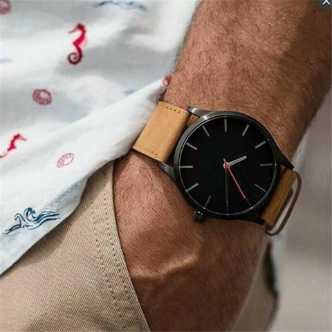 Casual Leather Style Wristwatch (Quartz) - All Black
