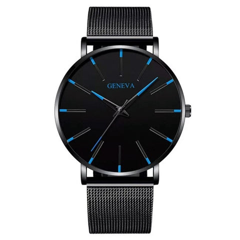 Minimalist Steel Mesh Style Wristwatch (Quartz) - Black-Blue