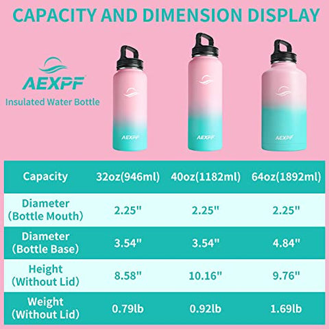 AEXPF 32 oz Insulated Water Bottle for Women, Stainless Steel Vacuum Double Walled Metal Sports Water Bottle with Straw, Reusable Wide Mouth Travel Thermo Water Mug for Gym Camping, Bubble Gum