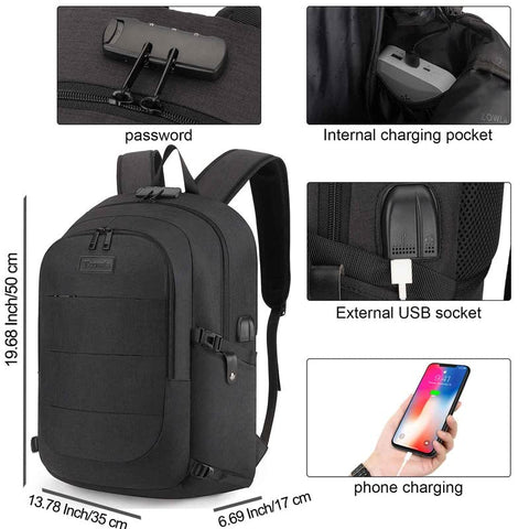 Tzowla Travel Laptop Backpack Water Resistant Anti-Theft Bag with USB Charging Port and Lock 15.6 Inch Computer Business Backpacks for Women Men Work College Gift,Casual Daypack