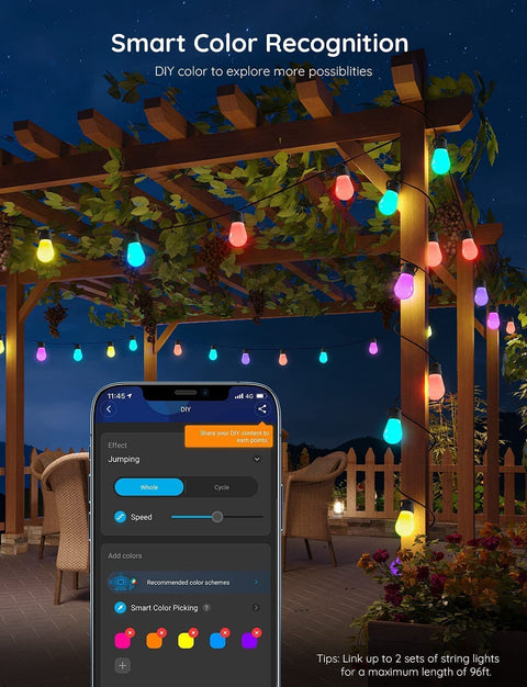 Govee Smart Outdoor String Lights, RGBIC Warm White 96ft (2 Ropes of 48ft) Easter LED Bulbs, WiFi Patio Lights Work with Alexa, APP Control, IP65 Waterproof, Dimmable for Balcony, Backyard