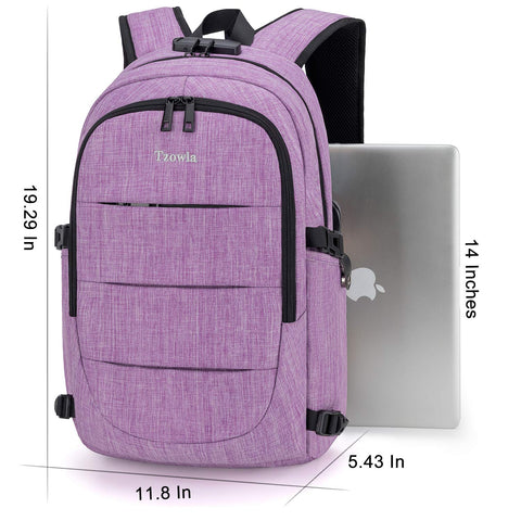 Tzowla Business Laptop Backpack Water Resistant Anti-Theft Backpack with USB Charging Port and Lock 15.6 Inch Computer Backpacks for Women, Casual Hiking Travel Daypack(Purple)